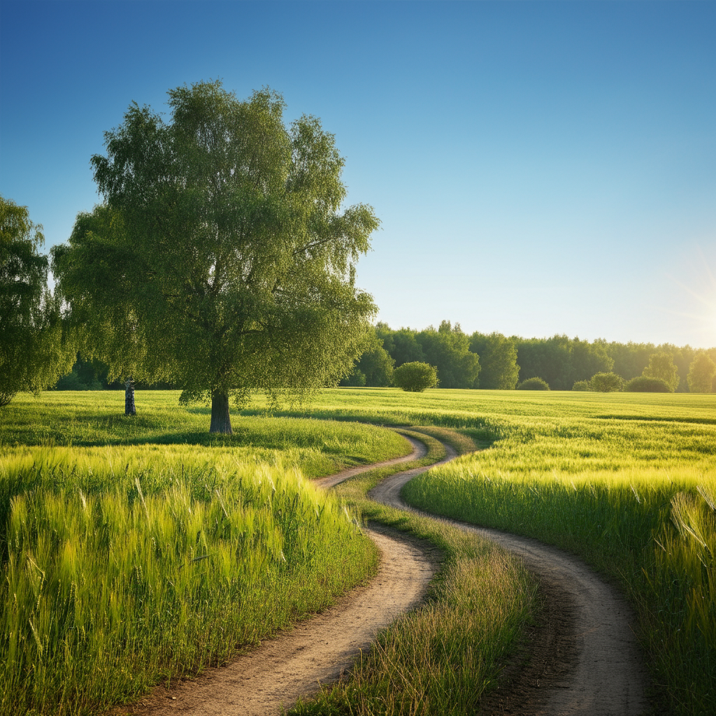Een kronkelend natuurpad door groene velden in Westerhoven, omringd door bomen en een serene, natuurlijke omgeving.